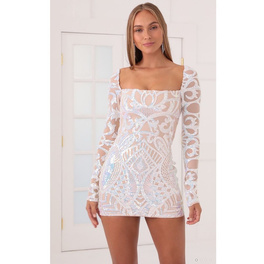 Lucy In The Sky Giulia Iridescent Sequin Mesh Mini Dress‎ Nude Size Small